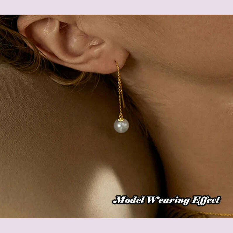 DALLET Women's Round White Pearl Earrings Aaa+ Quality Selected Natural Freshwater Pearls 8mm-10mm Real 18k Gold Jewelry Au750 - KIMLUD