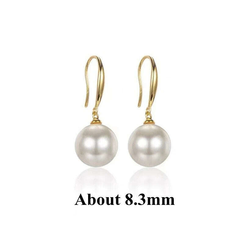 DALLET Women's Round White Pearl Earrings Aaa+ Quality Selected Natural Freshwater Pearls 8mm-10mm Real 18k Gold Jewelry Au750 - KIMLUD