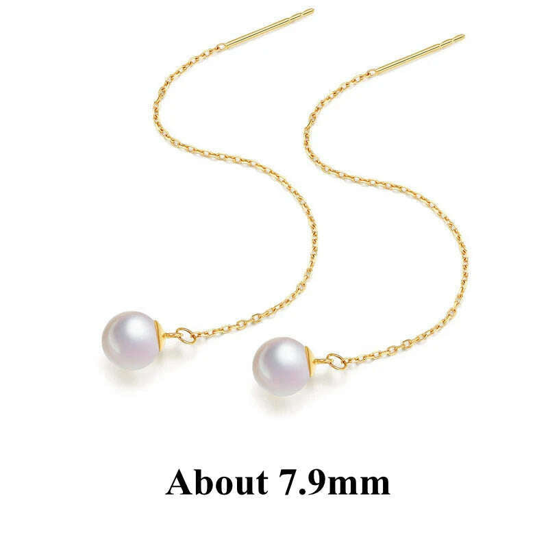 DALLET Women's Round White Pearl Earrings Aaa+ Quality Selected Natural Freshwater Pearls 8mm-10mm Real 18k Gold Jewelry Au750 - KIMLUD