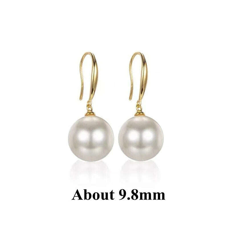 DALLET Women's Round White Pearl Earrings Aaa+ Quality Selected Natural Freshwater Pearls 8mm-10mm Real 18k Gold Jewelry Au750 - KIMLUD