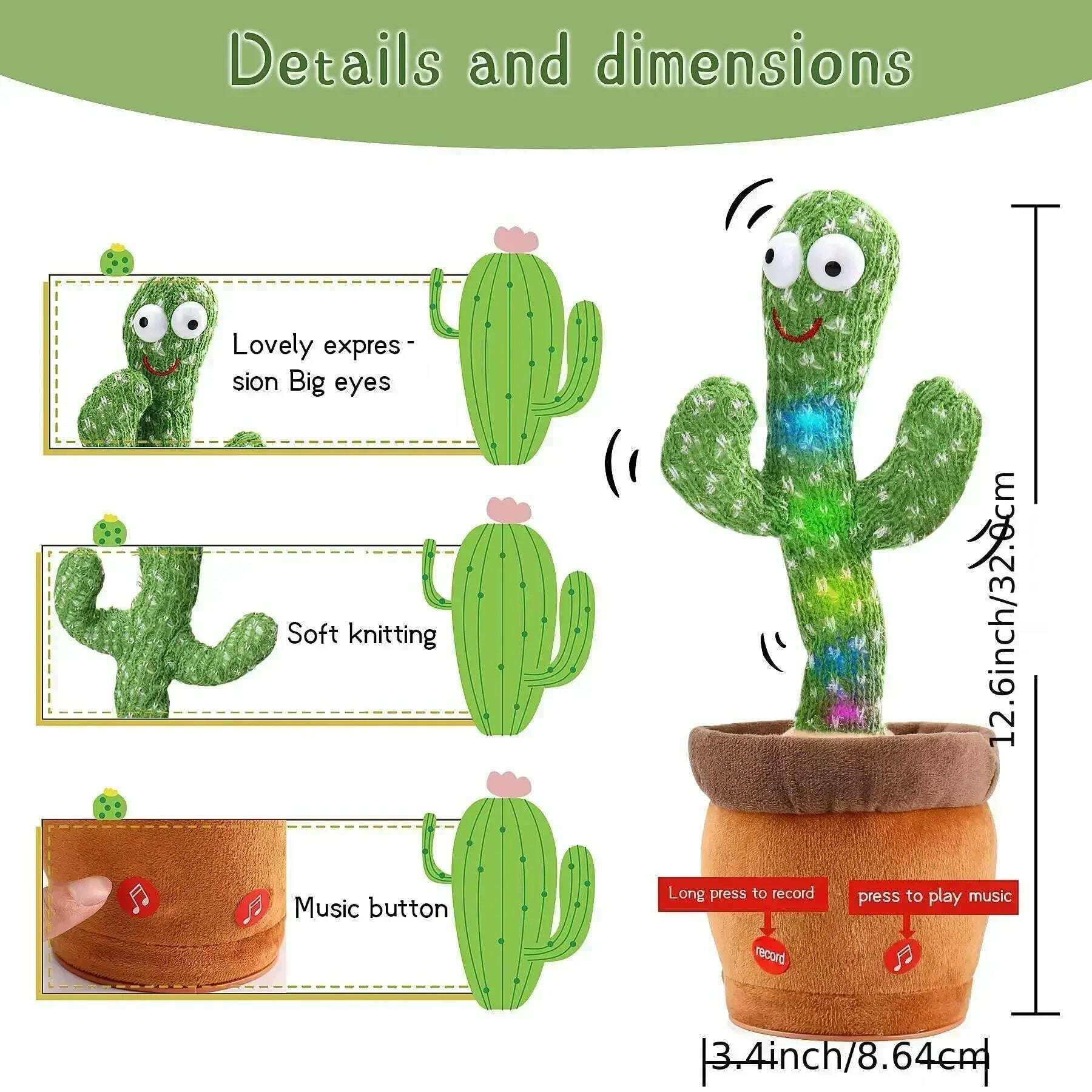 KIMLUD, Dancing and Talking Cactus Toy Sunshine Cactus Children's Electronic Plush Toy with 120 Songs Children's Birthday Gifts, KIMLUD Womens Clothes