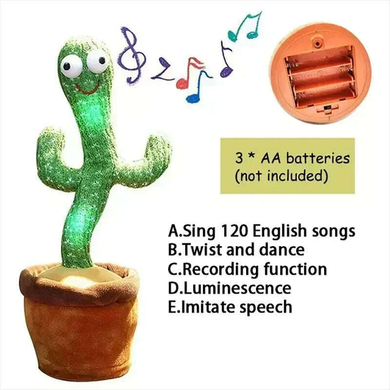 KIMLUD, Dancing and Talking Cactus Toy Sunshine Cactus Children's Electronic Plush Toy with 120 Songs Children's Birthday Gifts, battery, KIMLUD APPAREL - Womens Clothes
