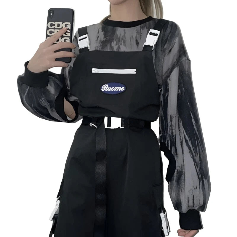 Dark Gothic Techwear Women Cargo Pants Harajuku Streetwear Black High Waist Trousers Female Mall Goth Emo Detachable Shorts 2023 - KIMLUD