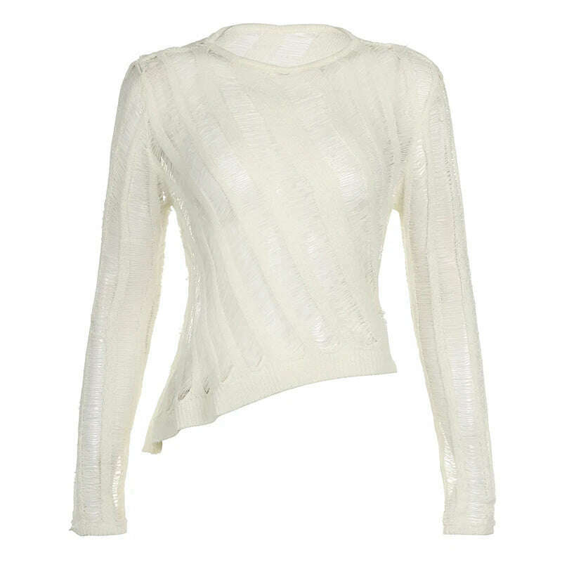 KIMLUD, Darlingaga Grunge Fashion Thin Ripped Sweaters for Women Hole Transparent Autumn Pullover Knitting Casual Loose Jumper Fairycore, KIMLUD Womens Clothes