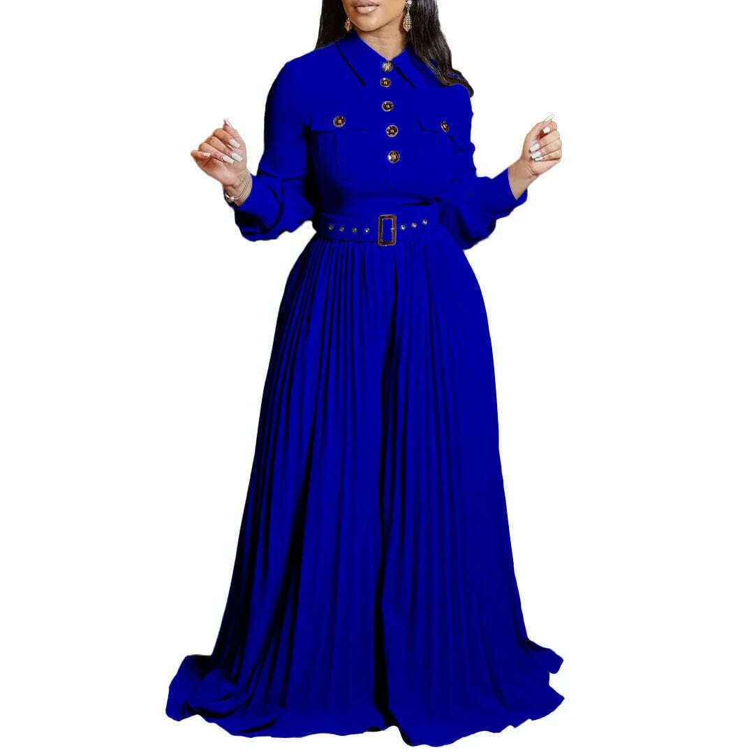 Dashiki African Elegant Fashion Women Pleated Jumpsuits Long Sleeve Wide Leg Pants Rompers Party Office Outfits With Belt 2023 - KIMLUD