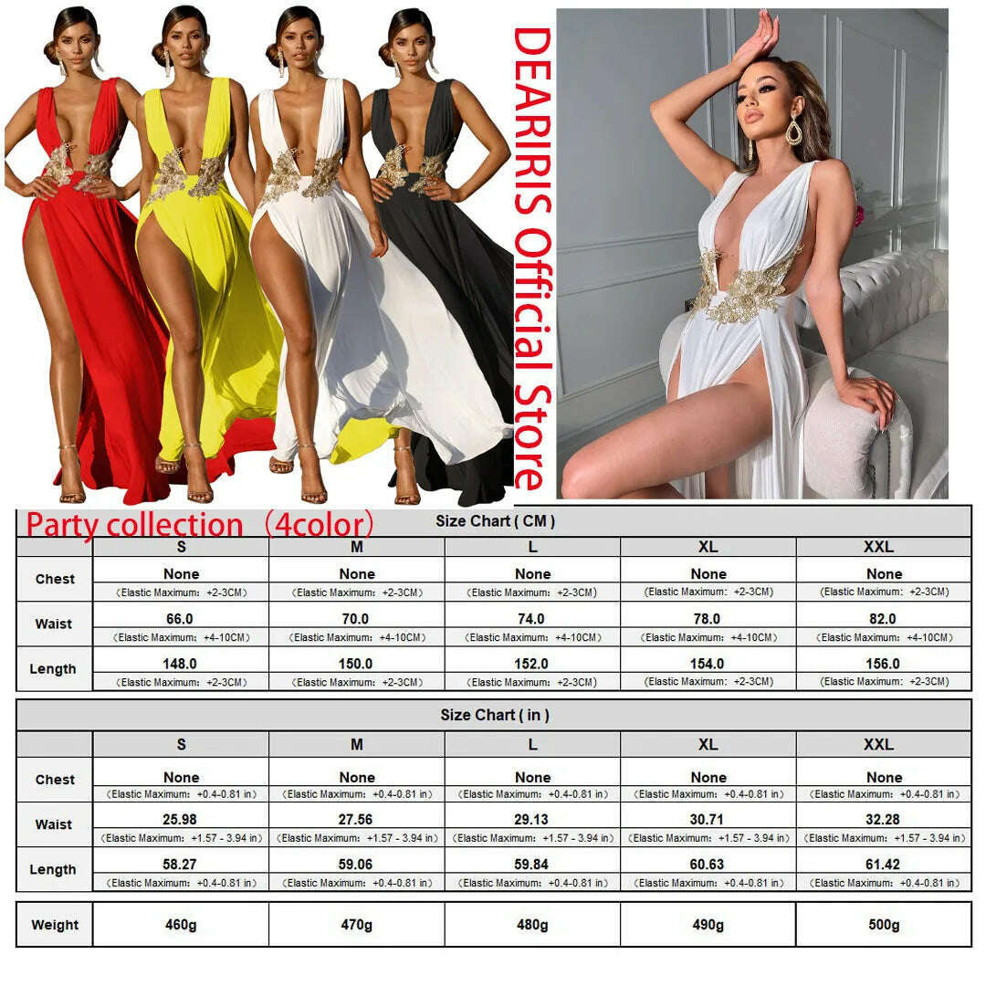 KIMLUD, DEARIRIS Women Sexy Floral Sequins Bare Back Deep V High Slit Wedding Party Evening Dress, KIMLUD Womens Clothes