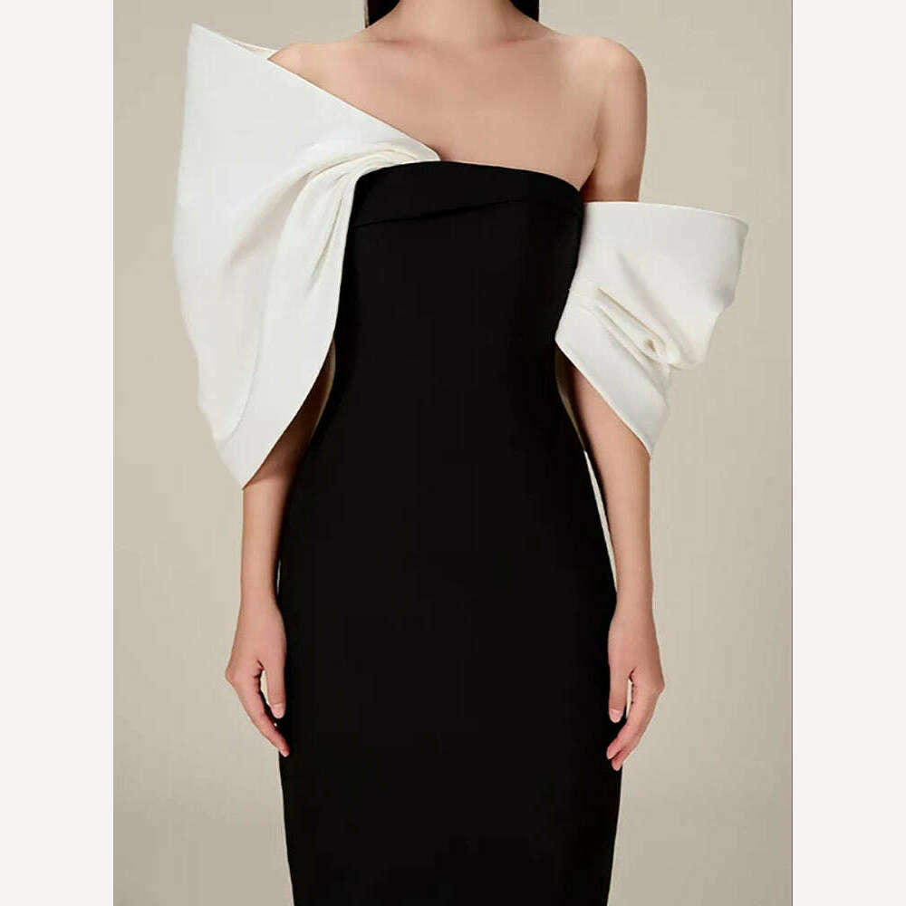 DEAT Big Bow Evening Dress Contrast Color Backless Zipper Slim Split Women Strapless Dresses 2024 Summer New Fashion 13DB3947 - KIMLUD