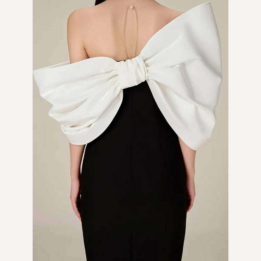 DEAT Big Bow Evening Dress Contrast Color Backless Zipper Slim Split Women Strapless Dresses 2024 Summer New Fashion 13DB3947 - KIMLUD