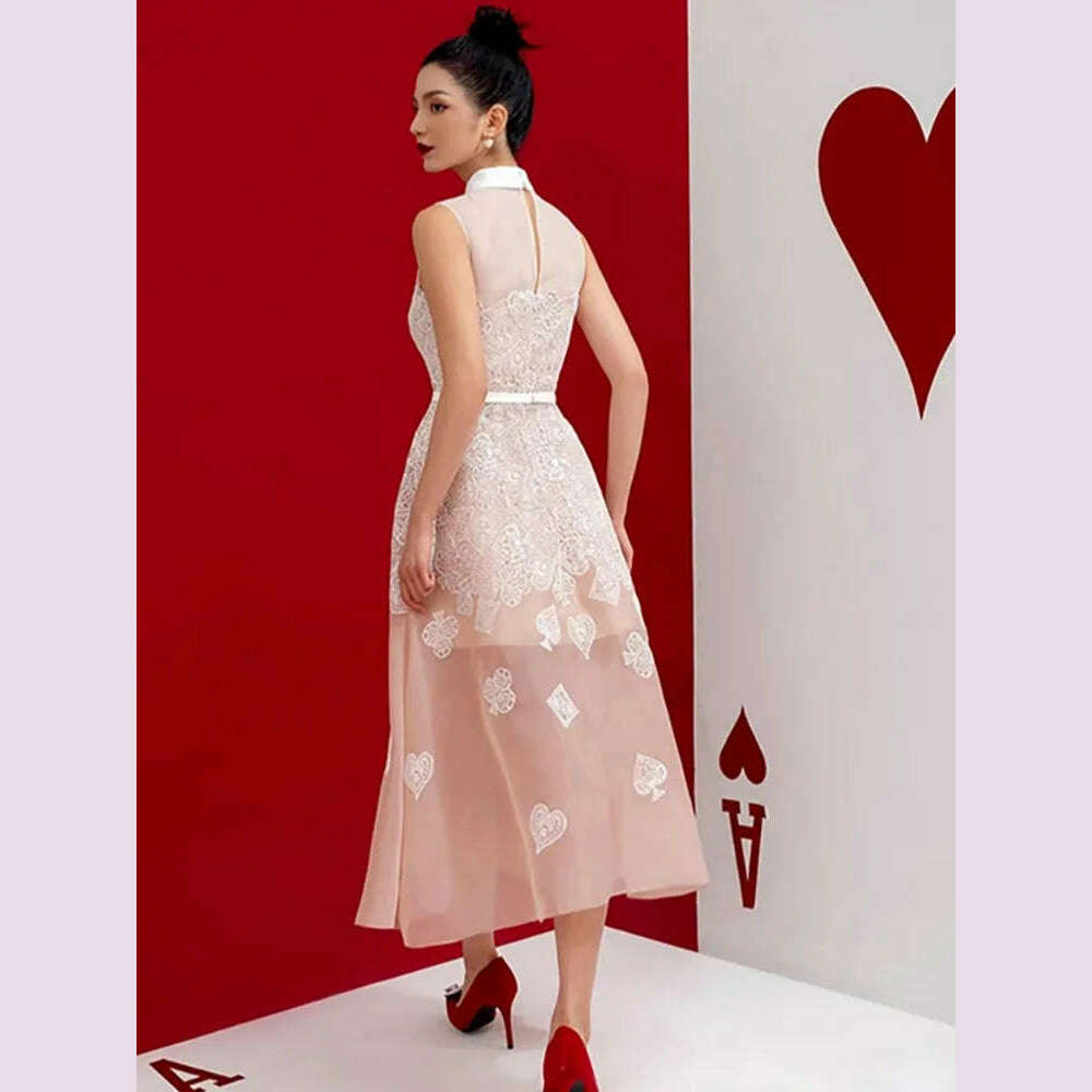 DEAT Elegant 2 Pcs Set Heart Red Notched Collar Wavy Edge Blazer Embroidery Gauze Women's Suits 2024 Autumn New Fashion 13DB3597 - KIMLUD