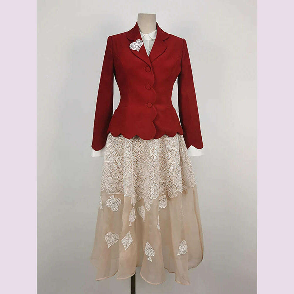 DEAT Elegant 2 Pcs Set Heart Red Notched Collar Wavy Edge Blazer Embroidery Gauze Women's Suits 2024 Autumn New Fashion 13DB3597 - KIMLUD