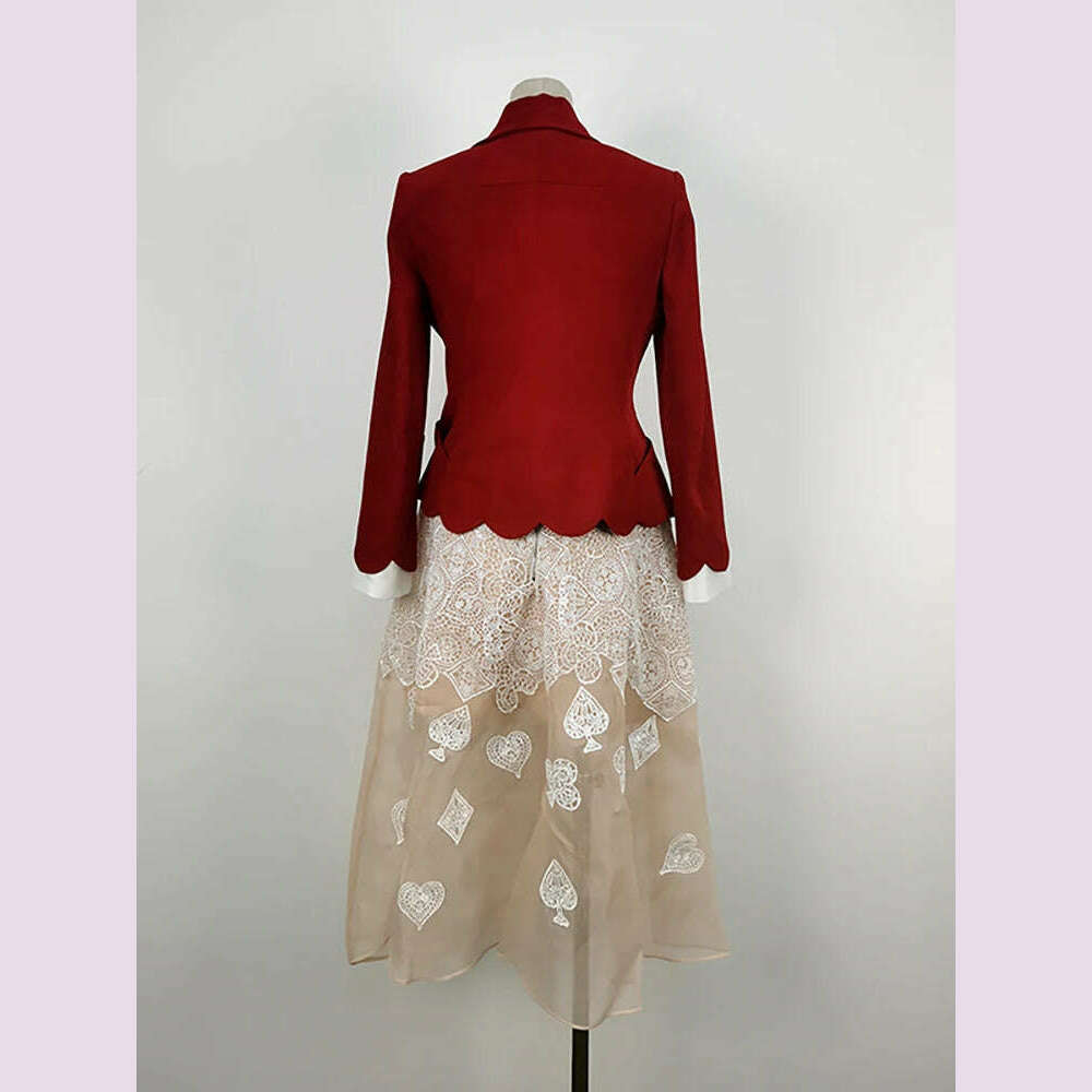 DEAT Elegant 2 Pcs Set Heart Red Notched Collar Wavy Edge Blazer Embroidery Gauze Women's Suits 2024 Autumn New Fashion 13DB3597 - KIMLUD