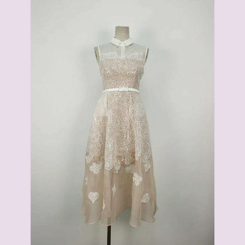 DEAT Elegant 2 Pcs Set Heart Red Notched Collar Wavy Edge Blazer Embroidery Gauze Women's Suits 2024 Autumn New Fashion 13DB3597 - KIMLUD