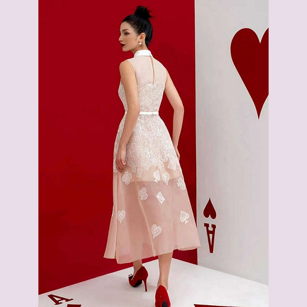 DEAT Elegant 2 Pcs Set Heart Red Notched Collar Wavy Edge Blazer Embroidery Gauze Women's Suits 2024 Autumn New Fashion 13DB3597 - KIMLUD