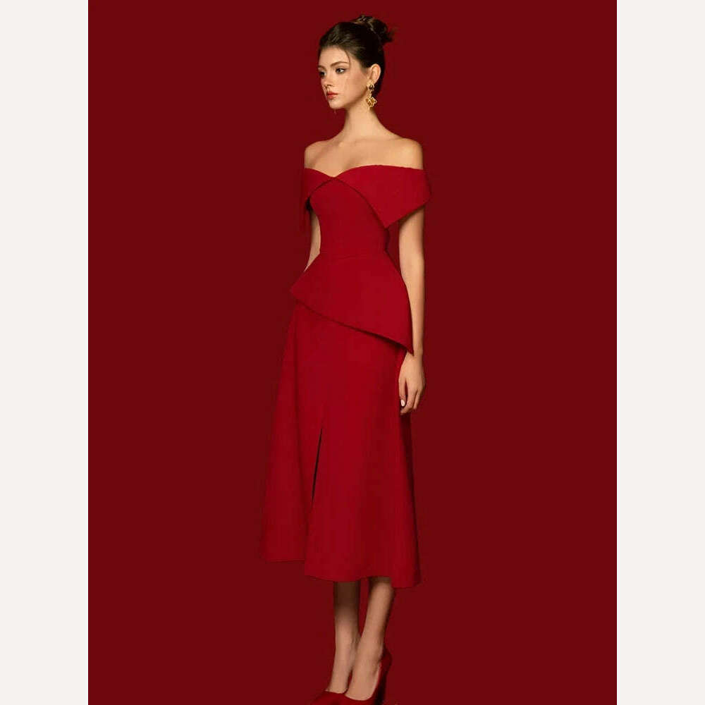 KIMLUD, DEAT Elegant 2 Pcs Set Slash Neck Solid Color Pleated High Waist Asymmetry Top Split Loose Skirt Suit Summer 2024 New 13DB7061, KIMLUD Womens Clothes