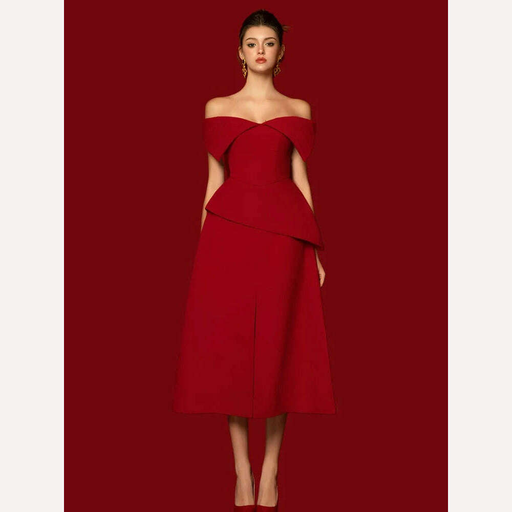 KIMLUD, DEAT Elegant 2 Pcs Set Slash Neck Solid Color Pleated High Waist Asymmetry Top Split Loose Skirt Suit Summer 2024 New 13DB7061, KIMLUD Womens Clothes