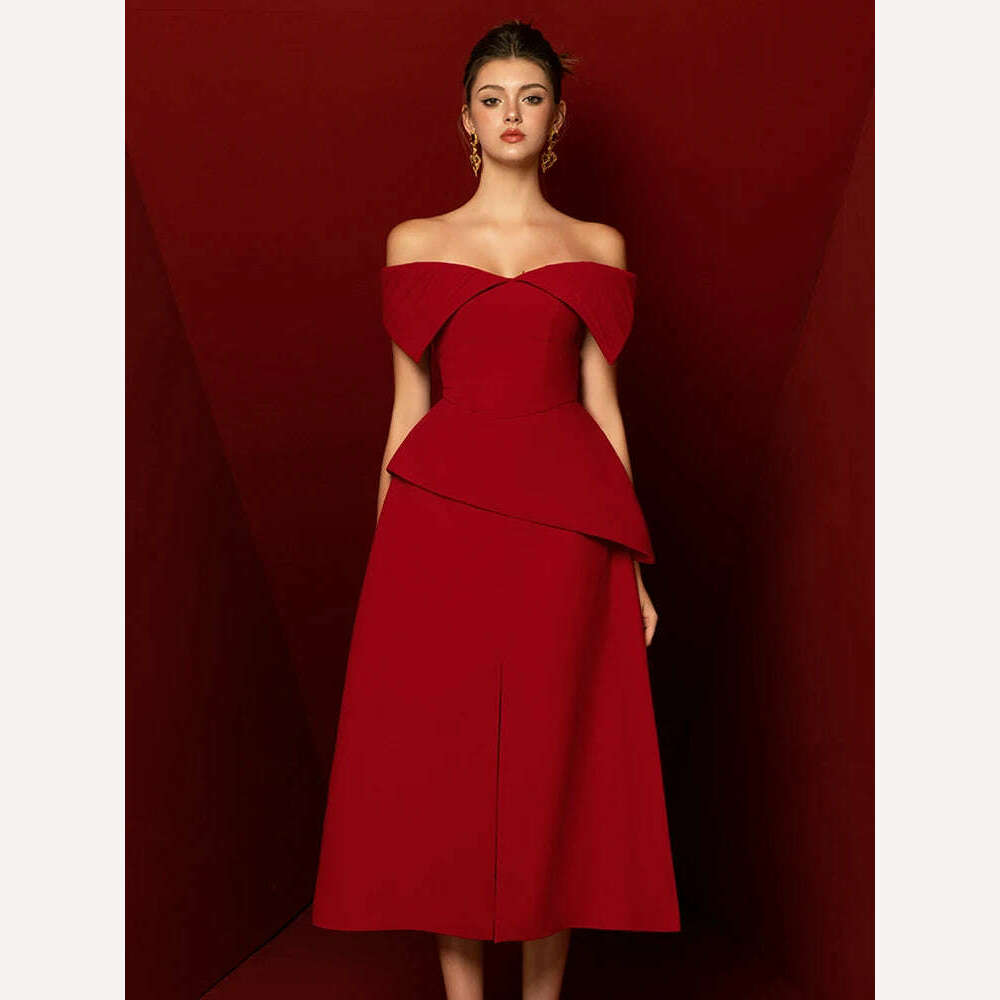 KIMLUD, DEAT Elegant 2 Pcs Set Slash Neck Solid Color Pleated High Waist Asymmetry Top Split Loose Skirt Suit Summer 2024 New 13DB7061, KIMLUD Womens Clothes