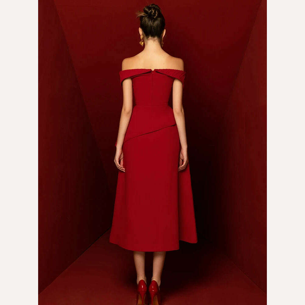 KIMLUD, DEAT Elegant 2 Pcs Set Slash Neck Solid Color Pleated High Waist Asymmetry Top Split Loose Skirt Suit Summer 2024 New 13DB7061, KIMLUD Womens Clothes