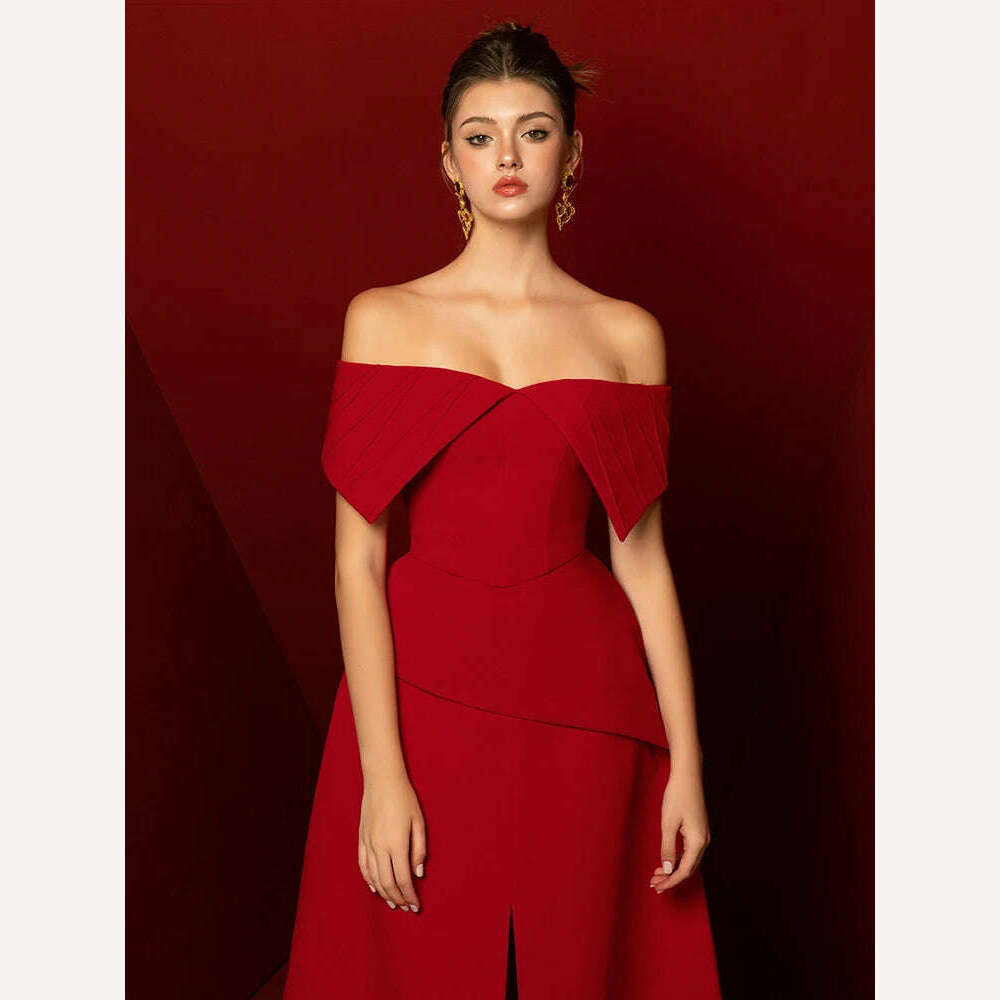 KIMLUD, DEAT Elegant 2 Pcs Set Slash Neck Solid Color Pleated High Waist Asymmetry Top Split Loose Skirt Suit Summer 2024 New 13DB7061, KIMLUD Womens Clothes