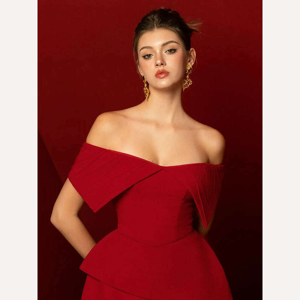 KIMLUD, DEAT Elegant 2 Pcs Set Slash Neck Solid Color Pleated High Waist Asymmetry Top Split Loose Skirt Suit Summer 2024 New 13DB7061, KIMLUD Womens Clothes