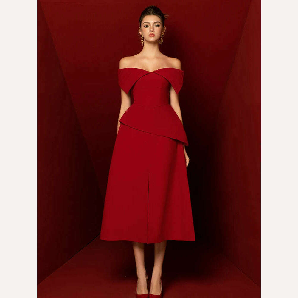 KIMLUD, DEAT Elegant 2 Pcs Set Slash Neck Solid Color Pleated High Waist Asymmetry Top Split Loose Skirt Suit Summer 2024 New 13DB7061, Set / S, KIMLUD APPAREL - Womens Clothes