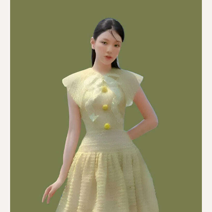 KIMLUD, DEAT Elegant Dress Bowknot Lace Doll Collar Buttons Lace Short Women's Evening Party Dresses 2024 Summer New Fashion 35Z315, KIMLUD Womens Clothes