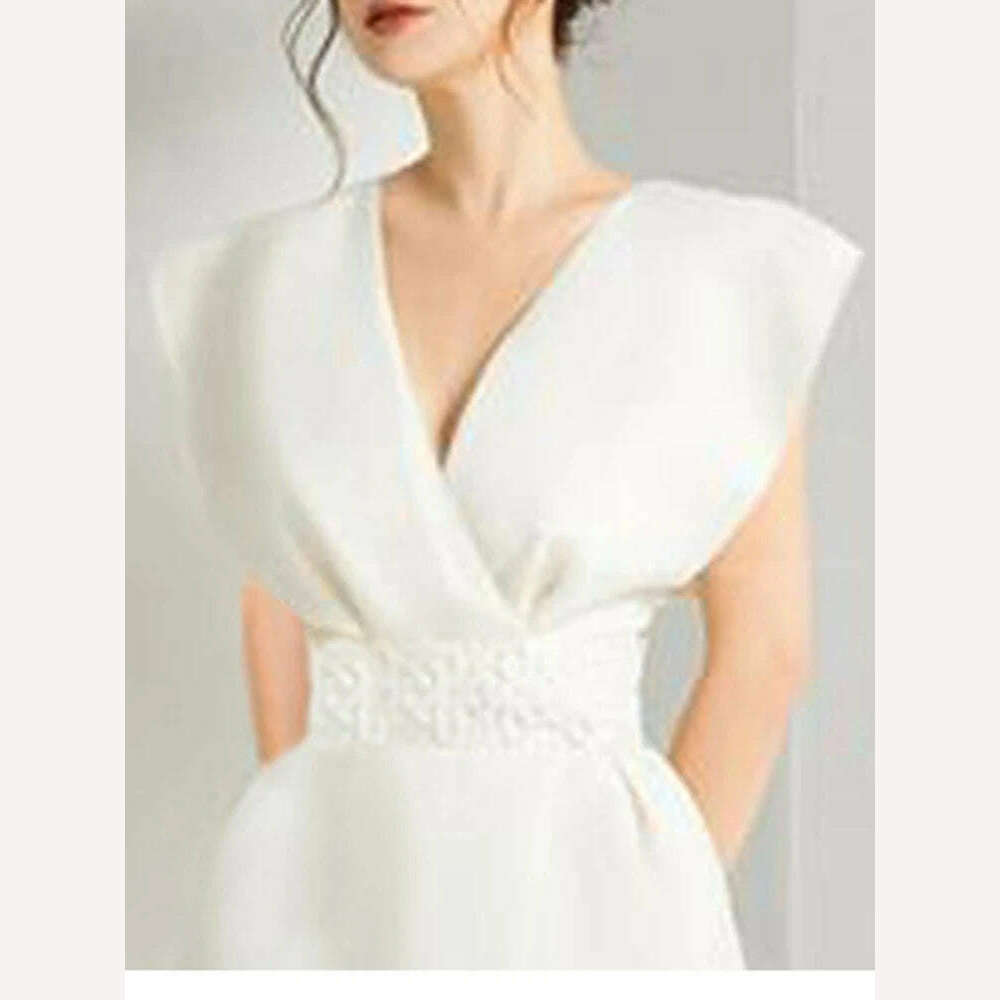 KIMLUD, DEAT Elegant Dress Deep V-neck Sleeveless Embroidery High Split Women's Evening Party Dresses 2024 Spring New Fashion 35Z234, KIMLUD Womens Clothes