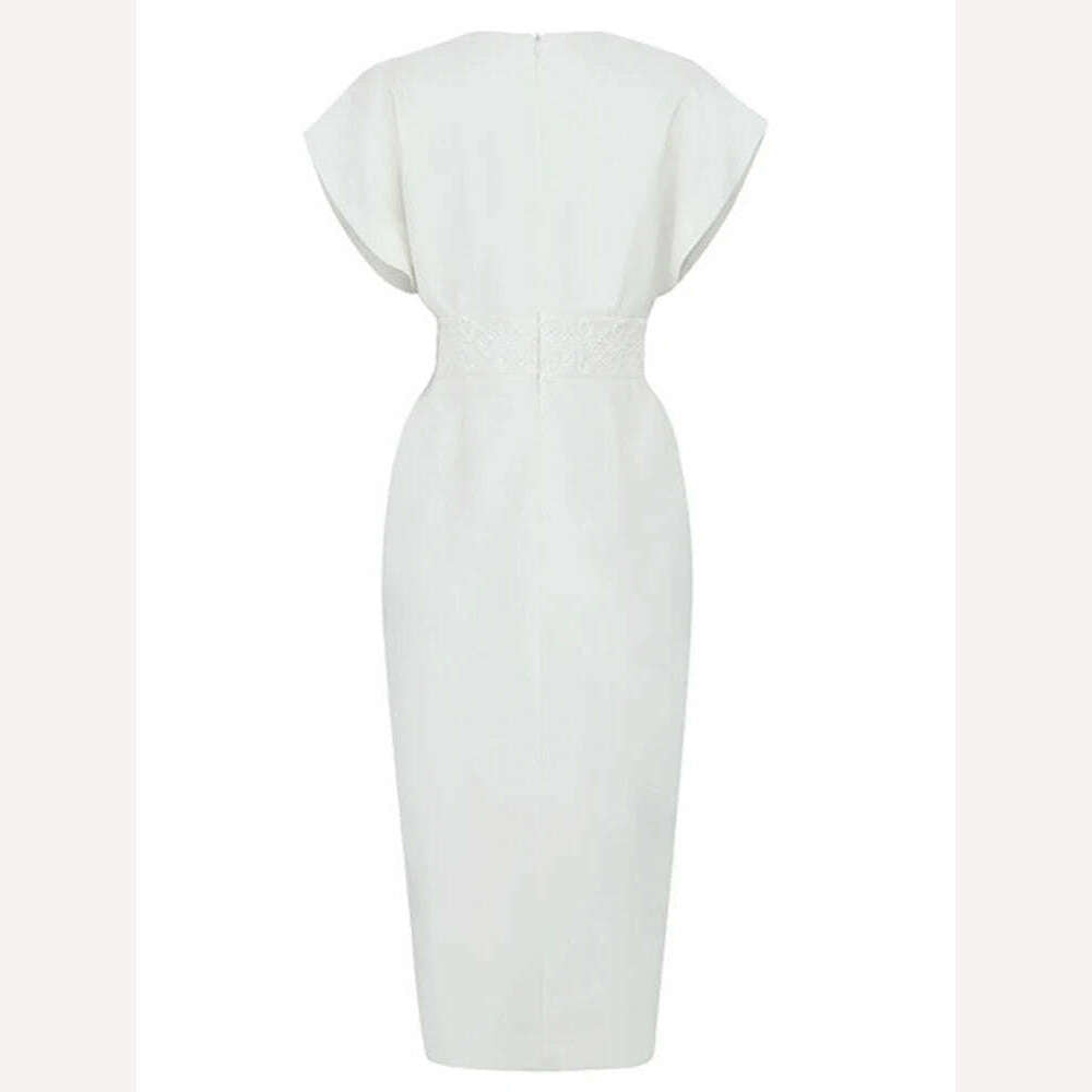 KIMLUD, DEAT Elegant Dress Deep V-neck Sleeveless Embroidery High Split Women's Evening Party Dresses 2024 Spring New Fashion 35Z234, White / S, KIMLUD APPAREL - Womens Clothes