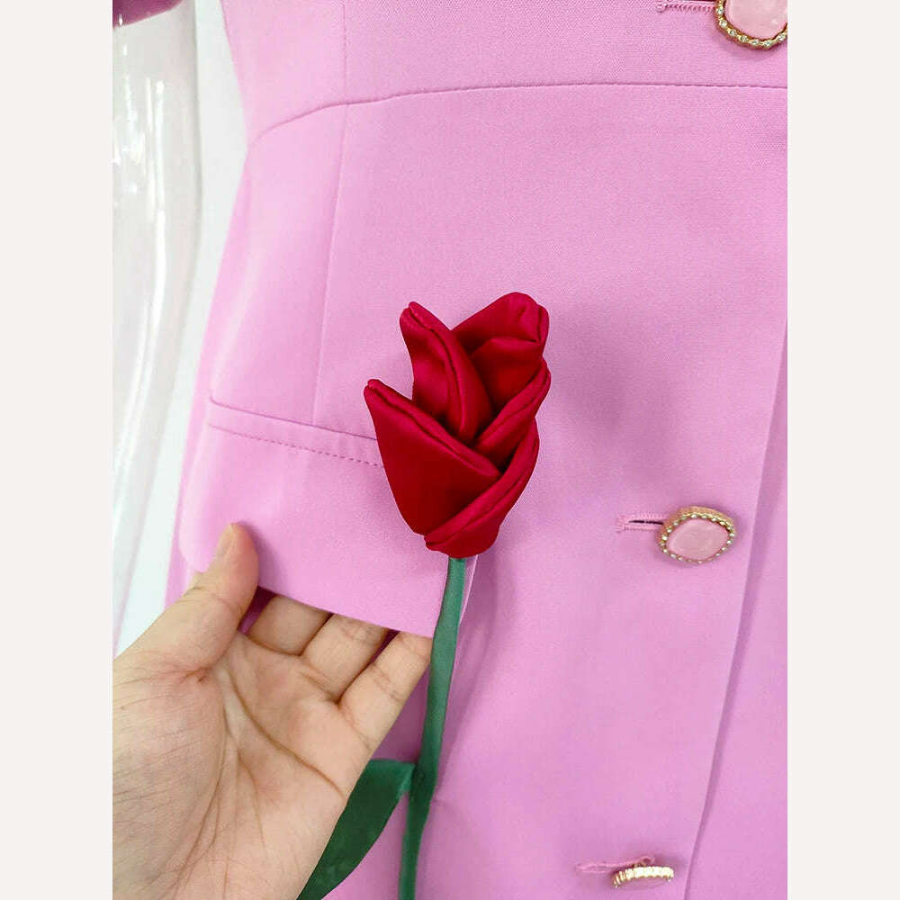 KIMLUD, DEAT Elegant Dress Flowers Notched Short Sleeve Single Breasted Irregular Women's Office Lady Dresses 2024 Summer New 15KB2933, KIMLUD Womens Clothes