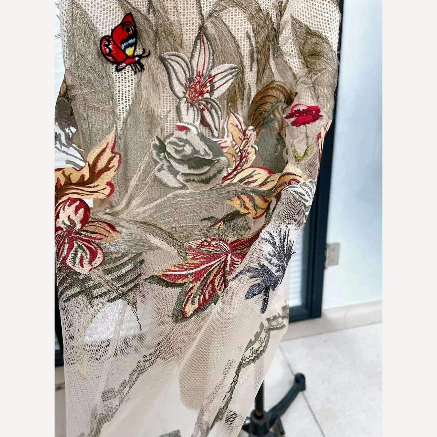 KIMLUD, DEAT Elegant Dress Mesh Embroidery Three-dimensional Sleeveless Pleated Mid-calf Women's Party Dresses 2024 Spring New 13DB1864, KIMLUD Womens Clothes