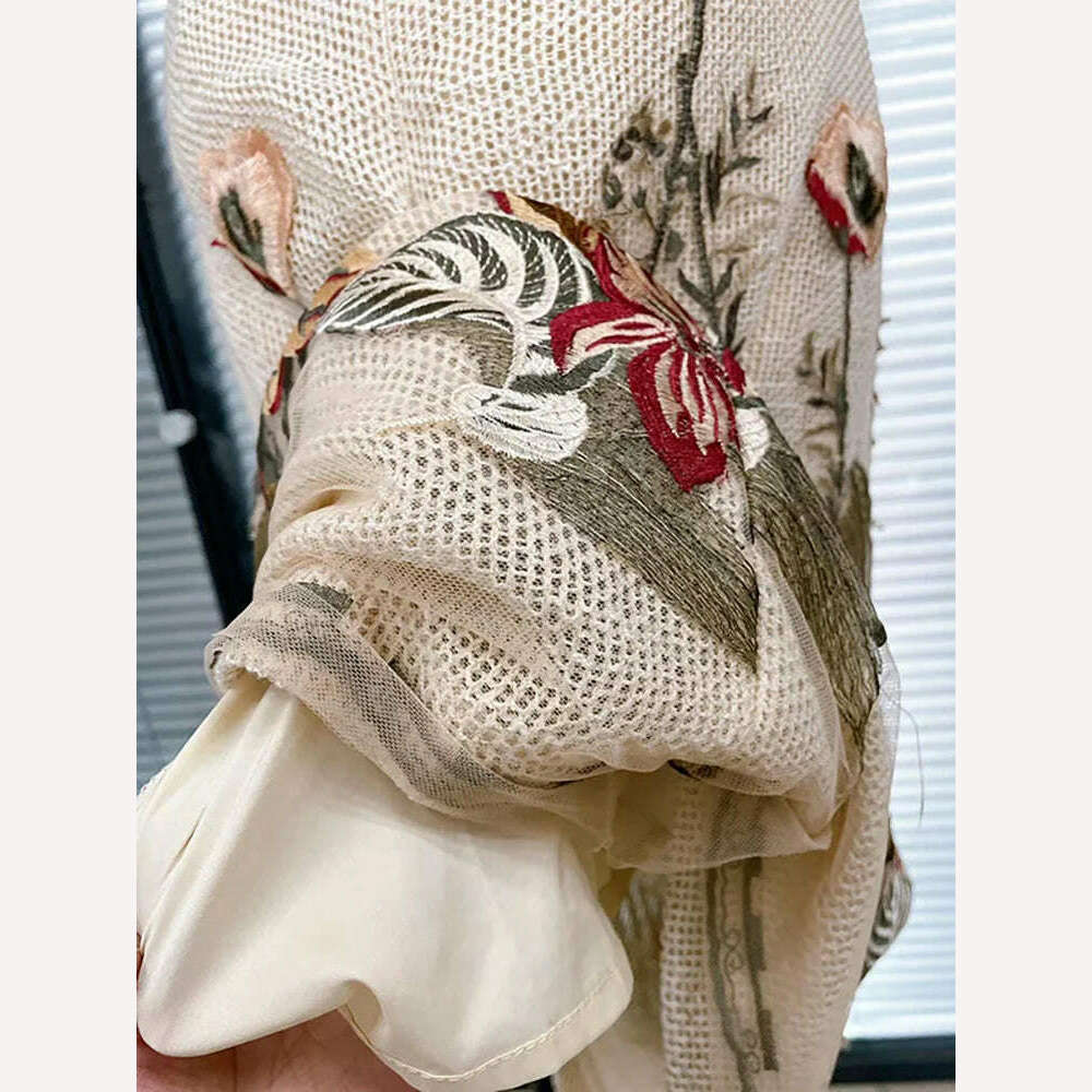 KIMLUD, DEAT Elegant Dress Mesh Embroidery Three-dimensional Sleeveless Pleated Mid-calf Women's Party Dresses 2024 Spring New 13DB1864, KIMLUD Womens Clothes