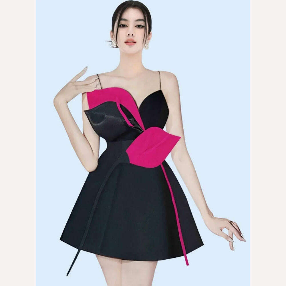 KIMLUD, DEAT Elegant Dress Patchwork Slip Contrast Color Slim Waist Mini Women's Evening Party Dresses 2024 Summer New Fashion 15KB2931, Black / XL, KIMLUD APPAREL - Womens Clothes