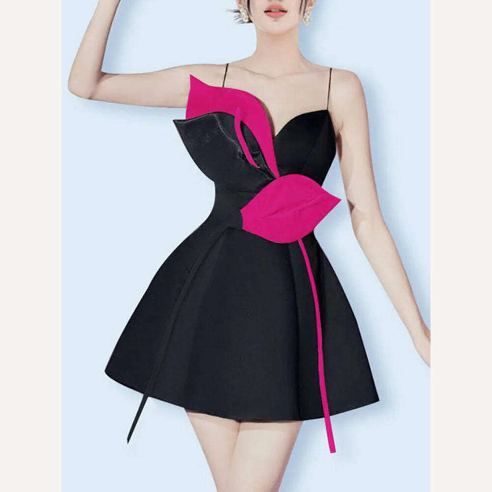 KIMLUD, DEAT Elegant Dress Patchwork Slip Contrast Color Slim Waist Mini Women's Evening Party Dresses 2024 Summer New Fashion 15KB2931, KIMLUD Womens Clothes