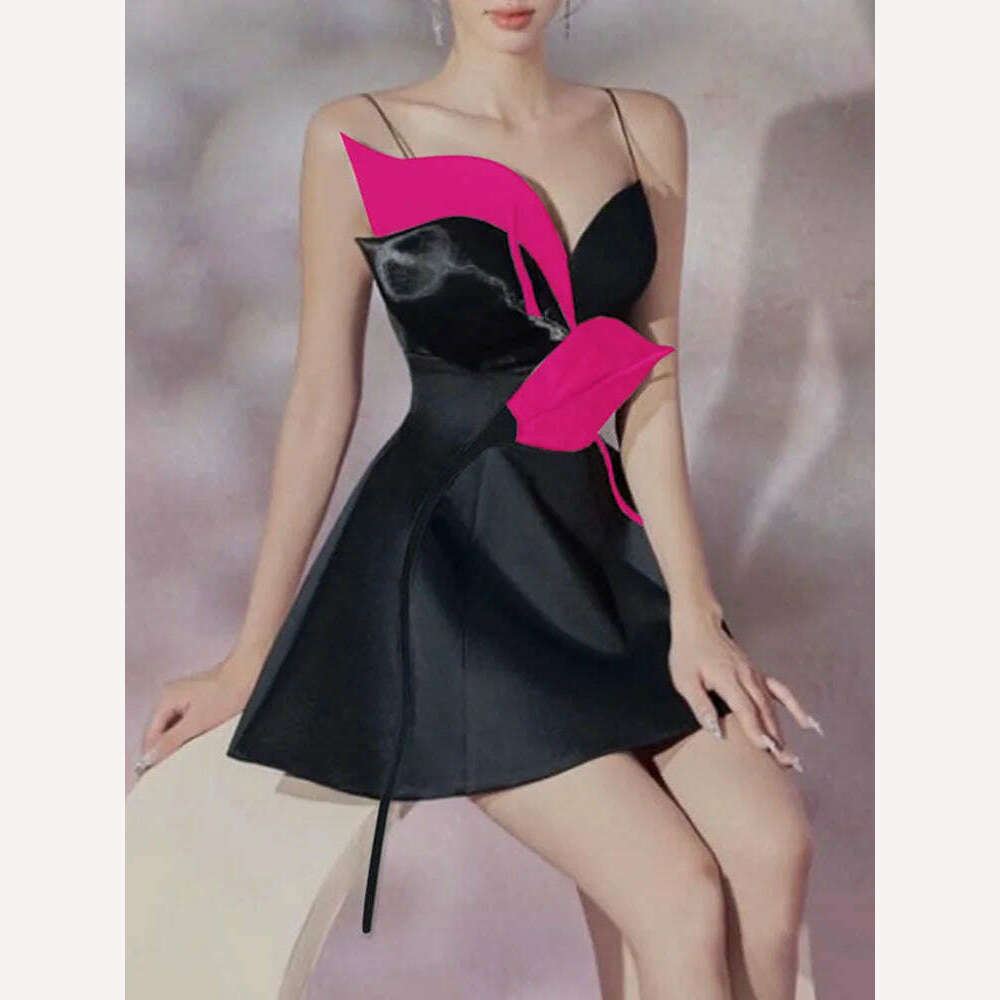 KIMLUD, DEAT Elegant Dress Patchwork Slip Contrast Color Slim Waist Mini Women's Evening Party Dresses 2024 Summer New Fashion 15KB2931, KIMLUD Womens Clothes