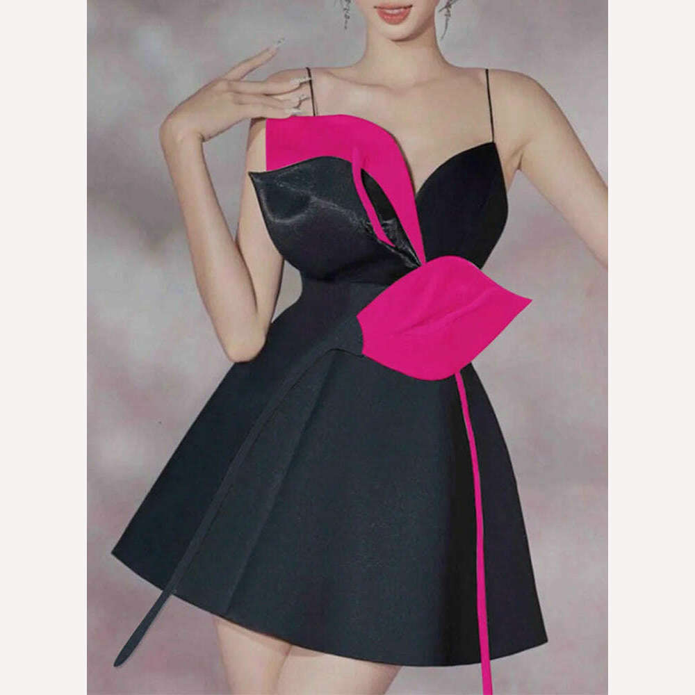 KIMLUD, DEAT Elegant Dress Patchwork Slip Contrast Color Slim Waist Mini Women's Evening Party Dresses 2024 Summer New Fashion 15KB2931, KIMLUD Womens Clothes