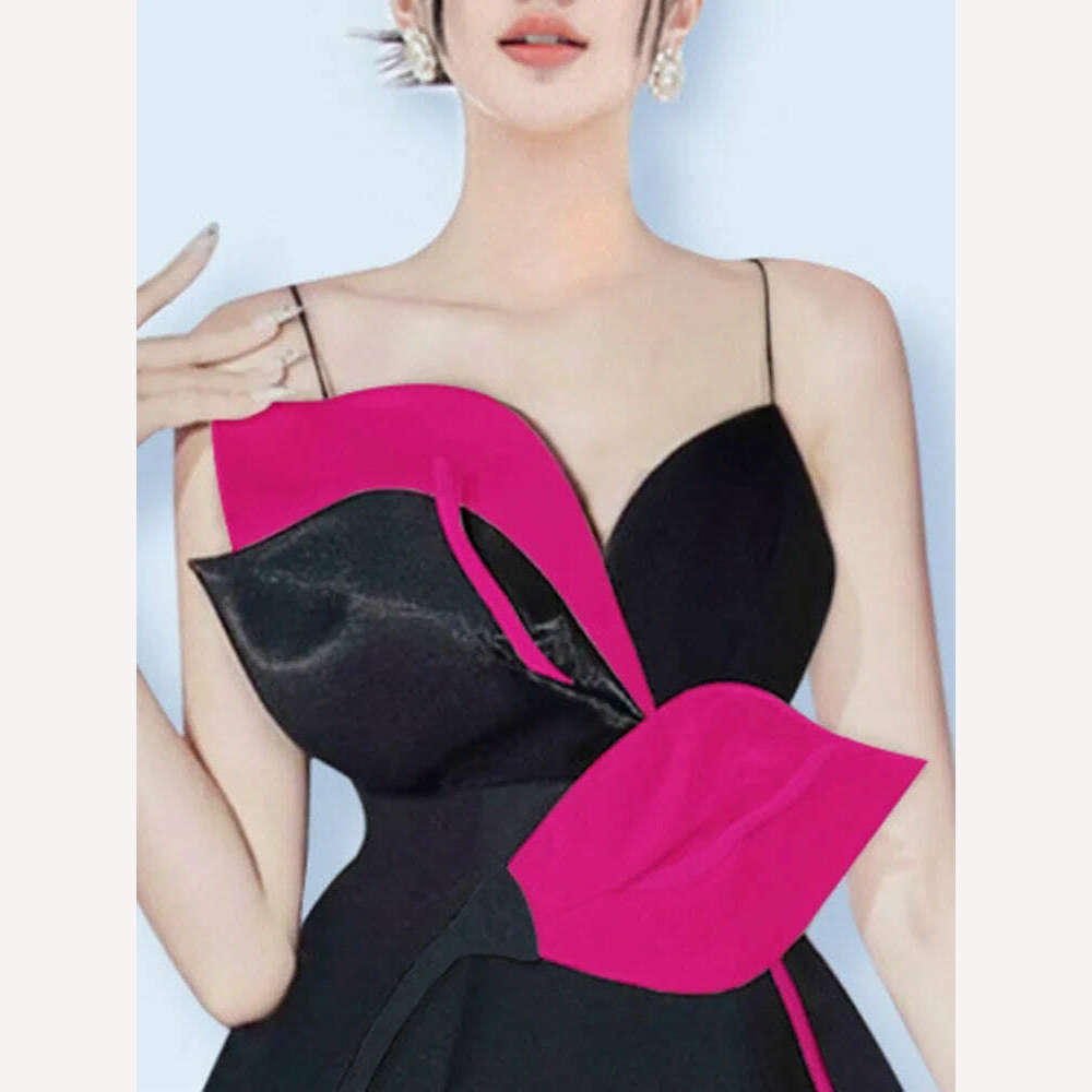 KIMLUD, DEAT Elegant Dress Patchwork Slip Contrast Color Slim Waist Mini Women's Evening Party Dresses 2024 Summer New Fashion 15KB2931, KIMLUD Womens Clothes