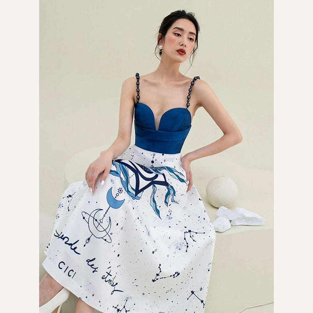 KIMLUD, DEAT Elegant Dress Printing Contrast Color High Waist Slip Backless Women's Evening Party Dresses 2024 Summer New Fashion 35Z342, Picture Color / S, KIMLUD APPAREL - Womens Clothes