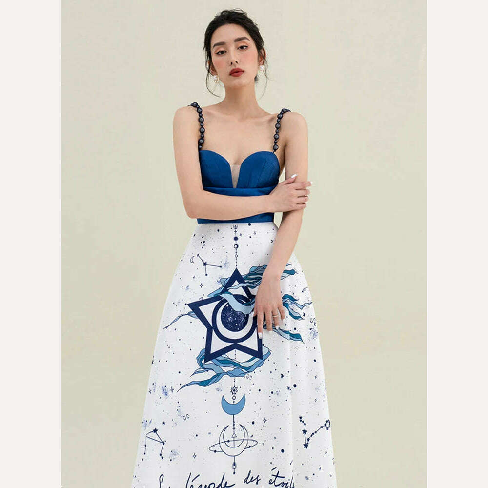 KIMLUD, DEAT Elegant Dress Printing Contrast Color High Waist Slip Backless Women's Evening Party Dresses 2024 Summer New Fashion 35Z342, KIMLUD Womens Clothes