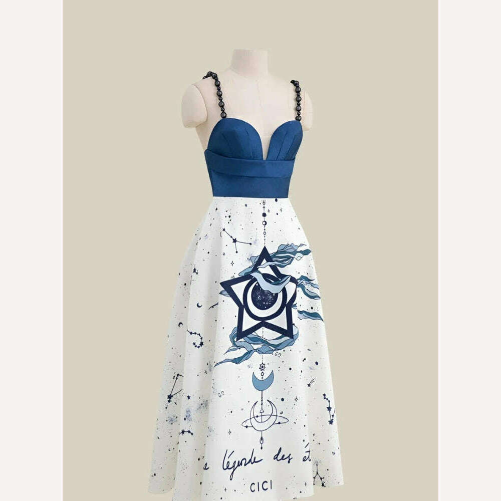 KIMLUD, DEAT Elegant Dress Printing Contrast Color High Waist Slip Backless Women's Evening Party Dresses 2024 Summer New Fashion 35Z342, KIMLUD Womens Clothes