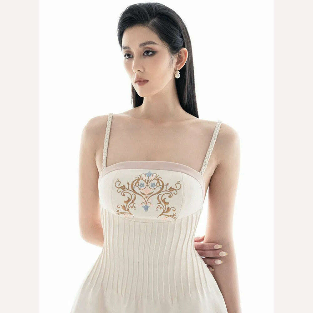 KIMLUD, DEAT Elegant Dress Slip Embroidery Flowers Luxury Backless A-line Women's Evening Party Dresses 2024 Summer New Fashion 13DB1359, Pinkish Gray / S, KIMLUD APPAREL - Womens Clothes