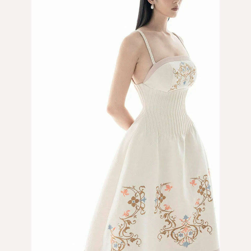 KIMLUD, DEAT Elegant Dress Slip Embroidery Flowers Luxury Backless A-line Women's Evening Party Dresses 2024 Summer New Fashion 13DB1359, KIMLUD Womens Clothes