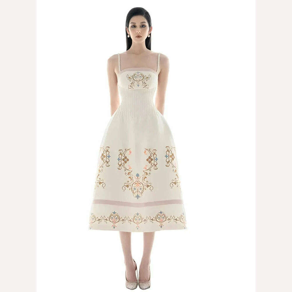 KIMLUD, DEAT Elegant Dress Slip Embroidery Flowers Luxury Backless A-line Women's Evening Party Dresses 2024 Summer New Fashion 13DB1359, KIMLUD Womens Clothes