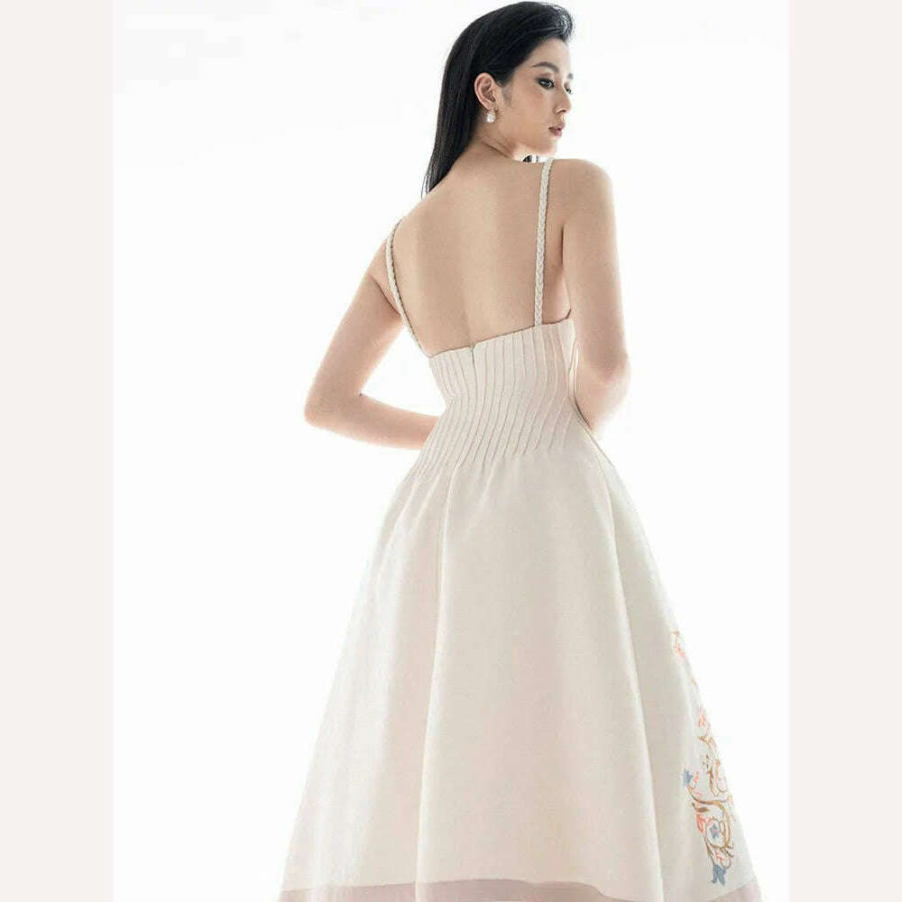 KIMLUD, DEAT Elegant Dress Slip Embroidery Flowers Luxury Backless A-line Women's Evening Party Dresses 2024 Summer New Fashion 13DB1359, KIMLUD Womens Clothes