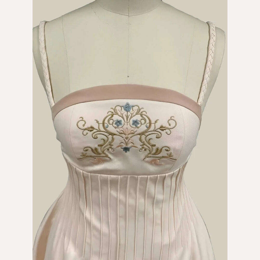 KIMLUD, DEAT Elegant Dress Slip Embroidery Flowers Luxury Backless A-line Women's Evening Party Dresses 2024 Summer New Fashion 13DB1359, KIMLUD Womens Clothes