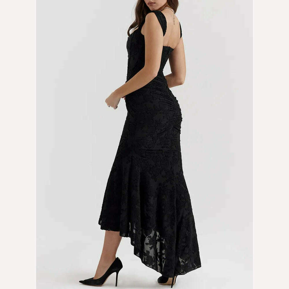KIMLUD, DEAT Elegant Dress Slip Fishbone Girdling Pleated Mermaid Solid Women's Evening Party Dresses 2024 Summer New Fashion 35Z518, KIMLUD Womens Clothes