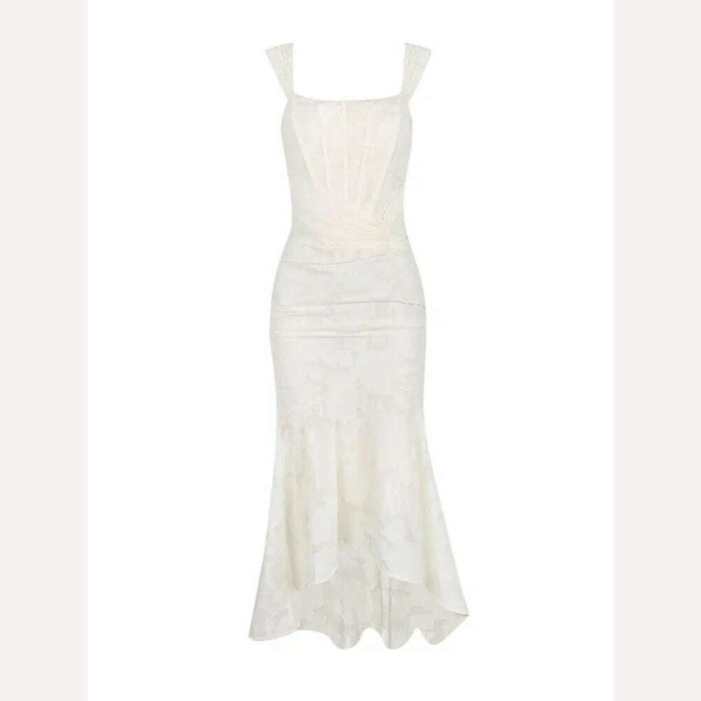 KIMLUD, DEAT Elegant Dress Slip Fishbone Girdling Pleated Mermaid Solid Women's Evening Party Dresses 2024 Summer New Fashion 35Z518, KIMLUD Womens Clothes