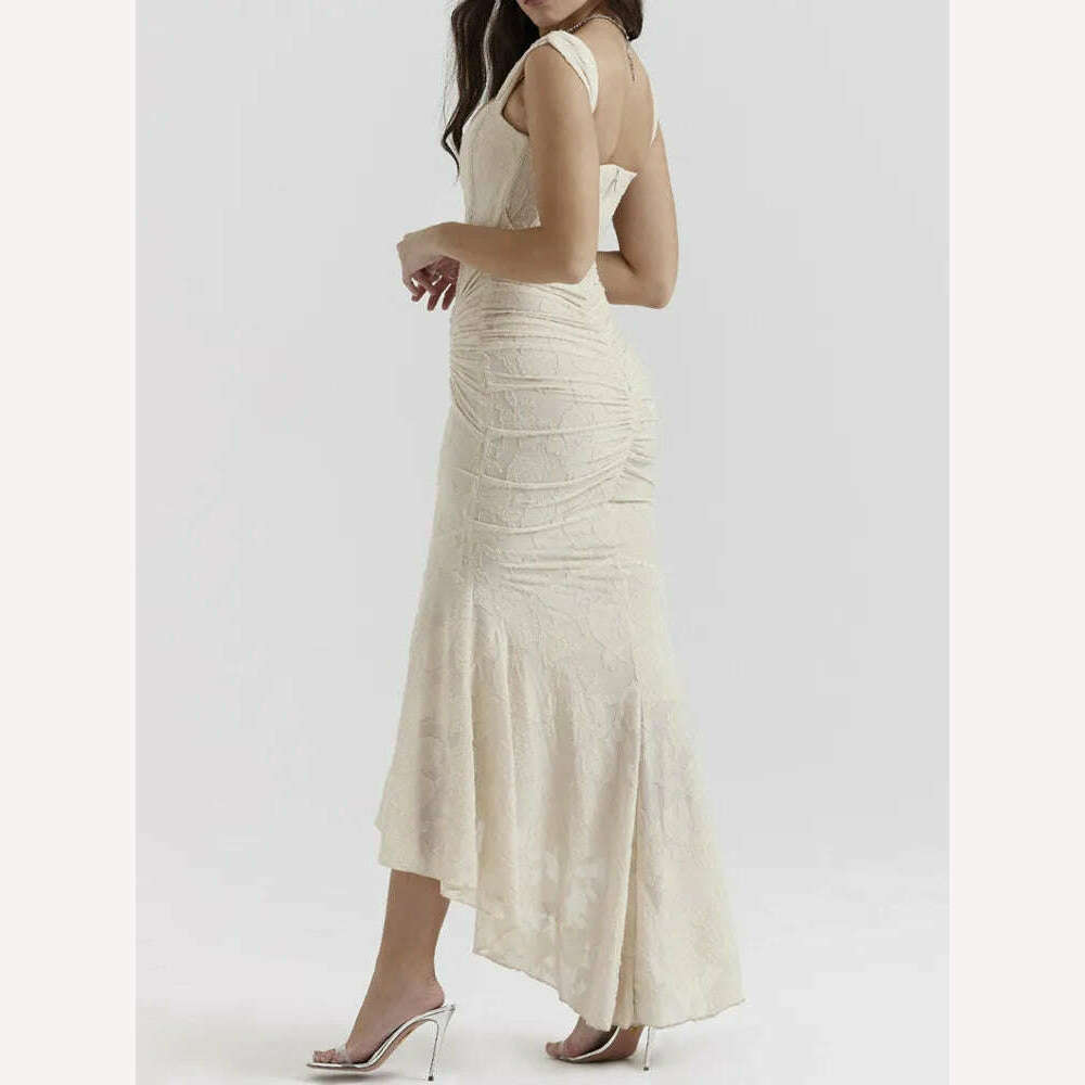 KIMLUD, DEAT Elegant Dress Slip Fishbone Girdling Pleated Mermaid Solid Women's Evening Party Dresses 2024 Summer New Fashion 35Z518, KIMLUD Womens Clothes