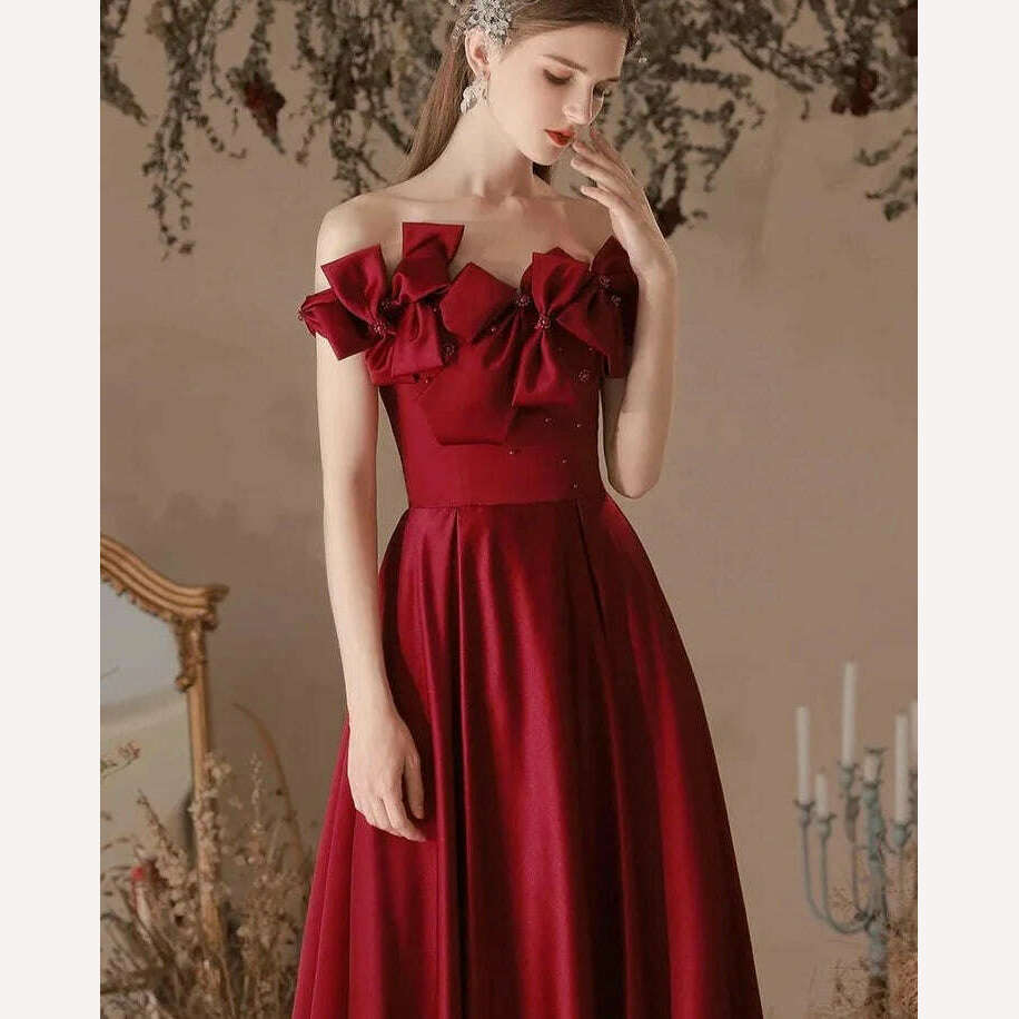 KIMLUD, DEAT Elegant Dress Strapless Pure Color Bowknot Pearl High Waist Lace-up Women's Evening Dresses 2024 Spring New Fashion 35Z24, KIMLUD Womens Clothes
