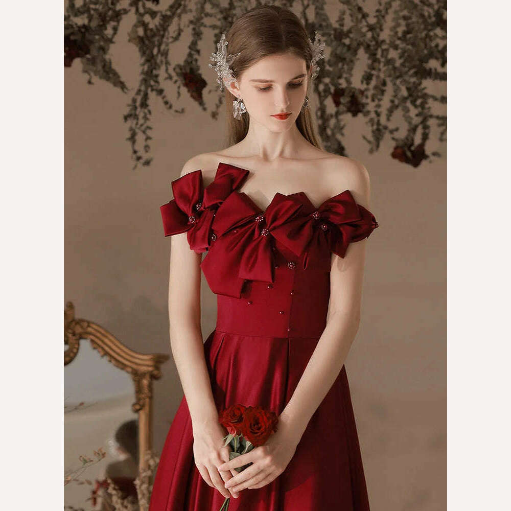 KIMLUD, DEAT Elegant Dress Strapless Pure Color Bowknot Pearl High Waist Lace-up Women's Evening Dresses 2024 Spring New Fashion 35Z24, KIMLUD Womens Clothes