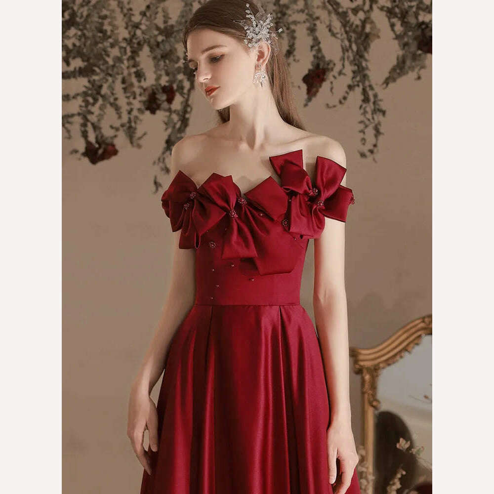 KIMLUD, DEAT Elegant Dress Strapless Pure Color Bowknot Pearl High Waist Lace-up Women's Evening Dresses 2024 Spring New Fashion 35Z24, KIMLUD Womens Clothes