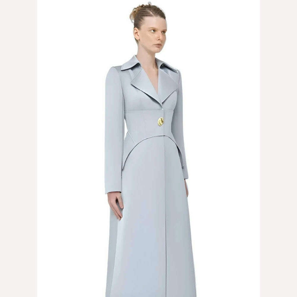 KIMLUD, DEAT Elegant Trench Coat Girdle Notched Long Sleeves Single Breastd Slim Mid-calf Women's Windbreaker Spring 2024 New 13DB3388, KIMLUD Womens Clothes